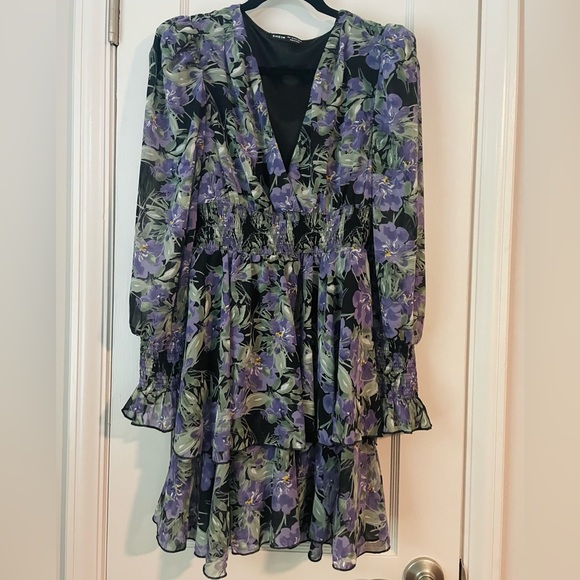 Boho Tiered Ruffle Layer Floral Mini Dress (medium) - Picture 1 of 12